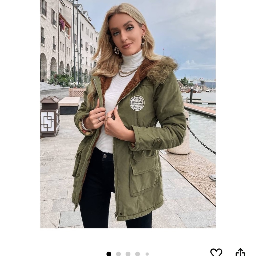 Olive Green Utility Jacket with Faux Fur Hood w